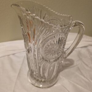 Antique pressed glass "Sunburst" pattern water pitcher